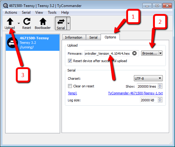 TyCommander: Controller-Datei hochladen